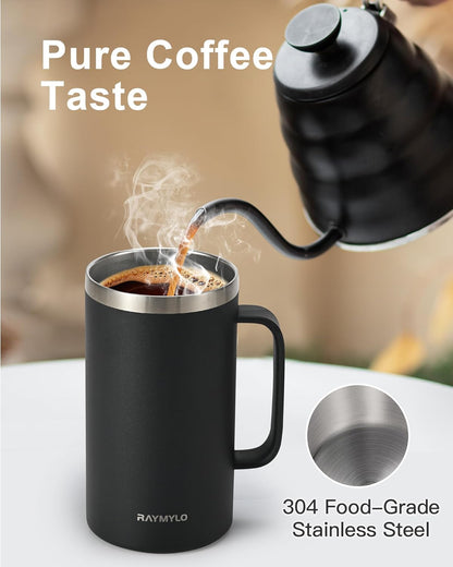 Insulated Coffee Mug 12 oz, Spill-Proof & Detachable Slider Lid | Double Wall Stainless Steel with Thorough Clean Lid & Handle, Cold for 9 Hrs, Suitable for Camp Home Office