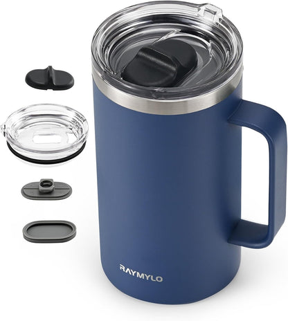 Insulated Coffee Mug 12 oz, Spill-Proof & Detachable Slider Lid | Double Wall Stainless Steel with Thorough Clean Lid & Handle, Cold for 9 Hrs, Suitable for Camp Home Office