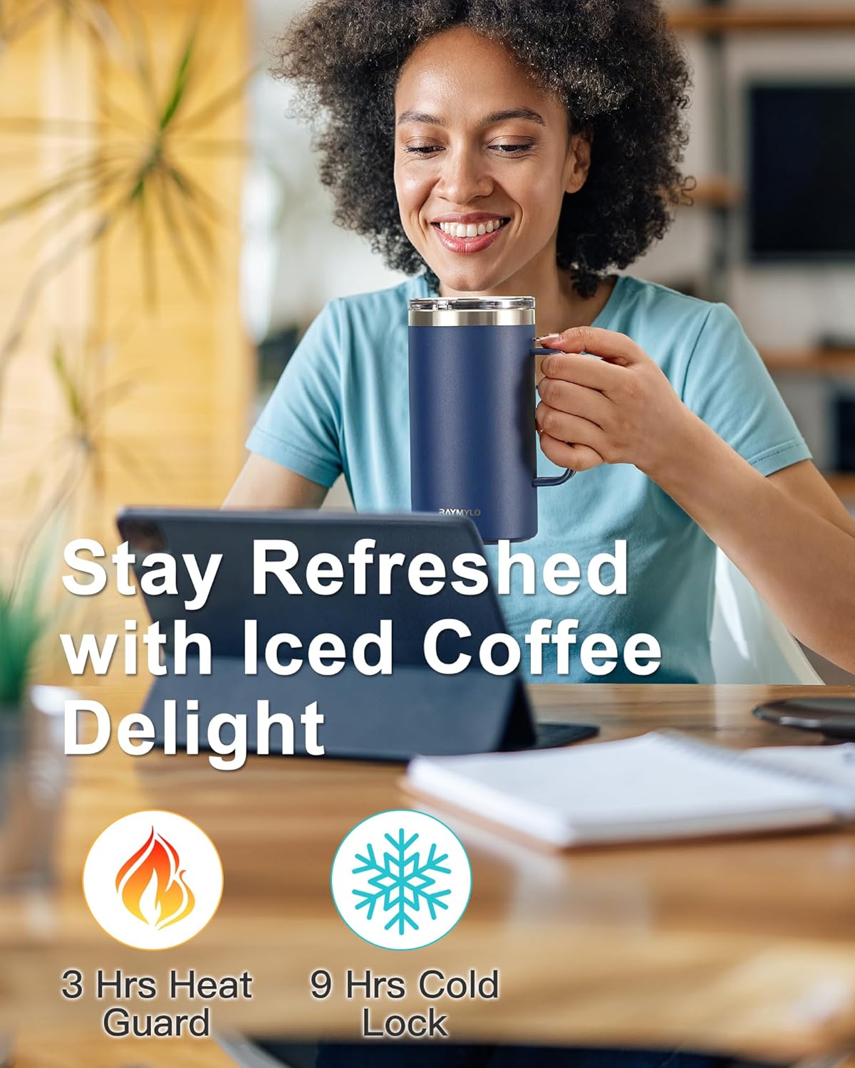 Insulated Coffee Mug 12 oz, Spill-Proof & Detachable Slider Lid | Double Wall Stainless Steel with Thorough Clean Lid & Handle, Cold for 9 Hrs, Suitable for Camp Home Office