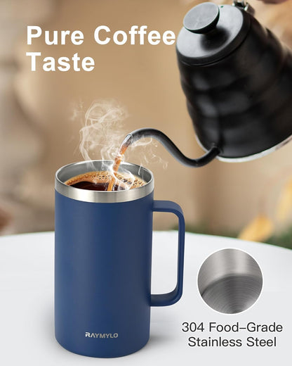 Insulated Coffee Mug 12 oz, Spill-Proof & Detachable Slider Lid | Double Wall Stainless Steel with Thorough Clean Lid & Handle, Cold for 9 Hrs, Suitable for Camp Home Office