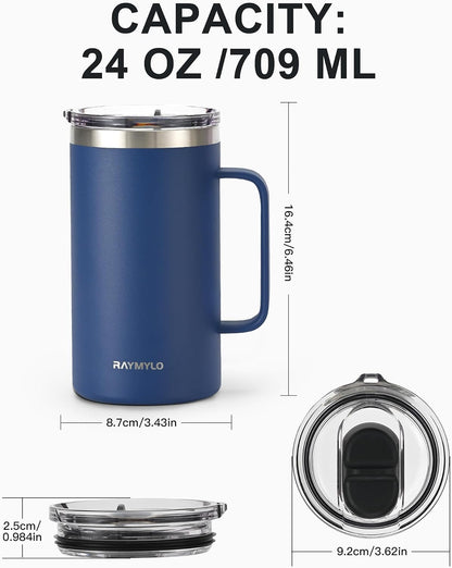 Insulated Coffee Mug 12 oz, Spill-Proof & Detachable Slider Lid | Double Wall Stainless Steel with Thorough Clean Lid & Handle, Cold for 9 Hrs, Suitable for Camp Home Office