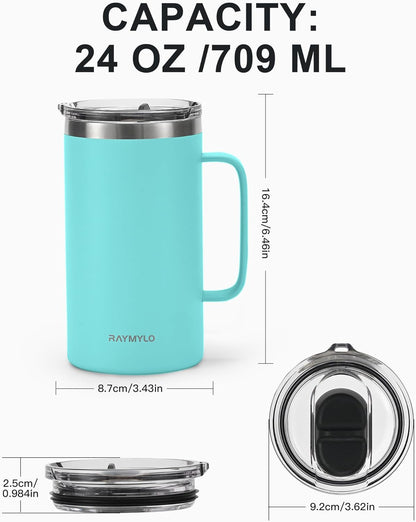 Insulated Coffee Mug 12 oz, Spill-Proof & Detachable Slider Lid | Double Wall Stainless Steel with Thorough Clean Lid & Handle, Cold for 9 Hrs, Suitable for Camp Home Office