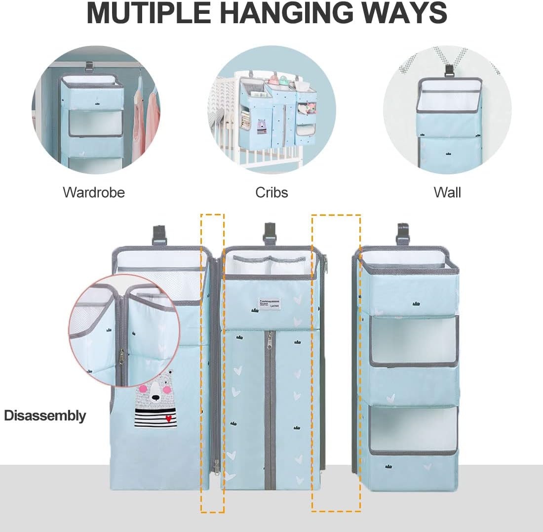 Hanging Diaper Caddy Organizer for Baby Crib - 3-in-1 Diaper Stacker for Changing Table Nursery Organization Storage Holder for Baby Essentials Attachment Portable Combining Clothing