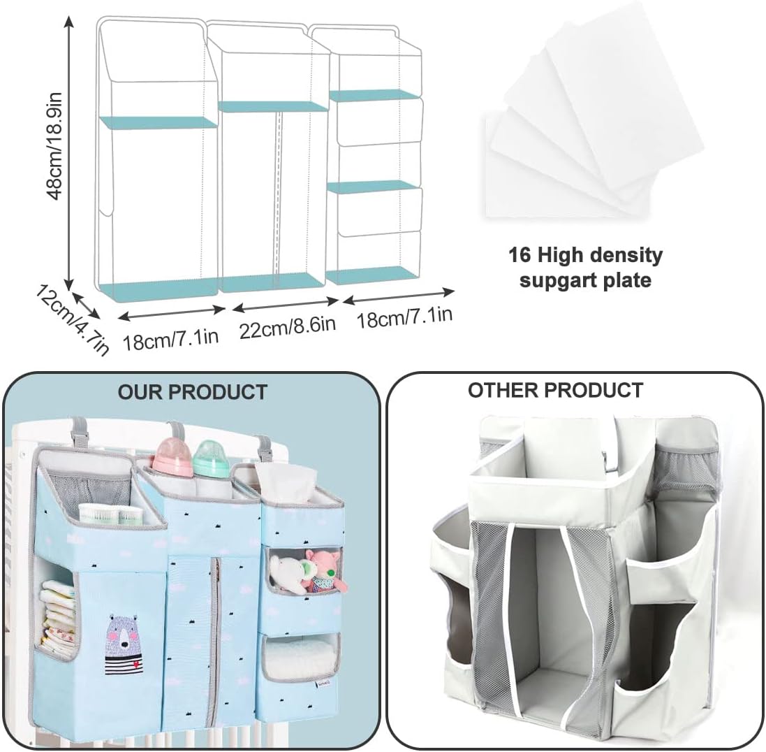 Hanging Diaper Caddy Organizer for Baby Crib - 3-in-1 Diaper Stacker for Changing Table Nursery Organization Storage Holder for Baby Essentials Attachment Portable Combining Clothing