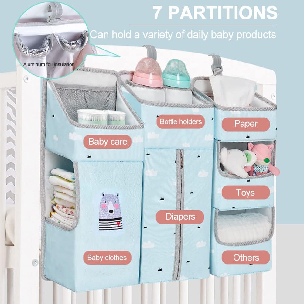 Hanging Diaper Caddy Organizer for Baby Crib - 3-in-1 Diaper Stacker for Changing Table Nursery Organization Storage Holder for Baby Essentials Attachment Portable Combining Clothing
