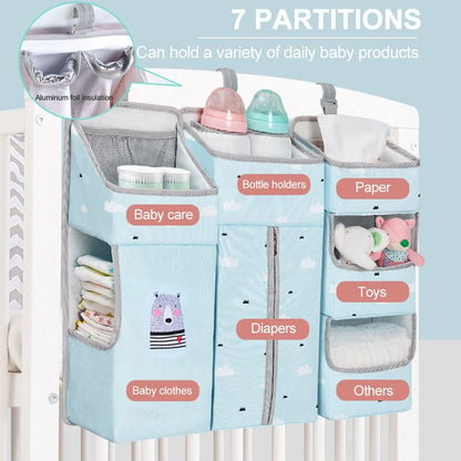 Hanging Diaper Caddy Organizer for Baby Crib - 3-in-1 Diaper Stacker for Changing Table Nursery Organization Storage Holder for Baby Essentials Attachment Portable Combining Clothing
