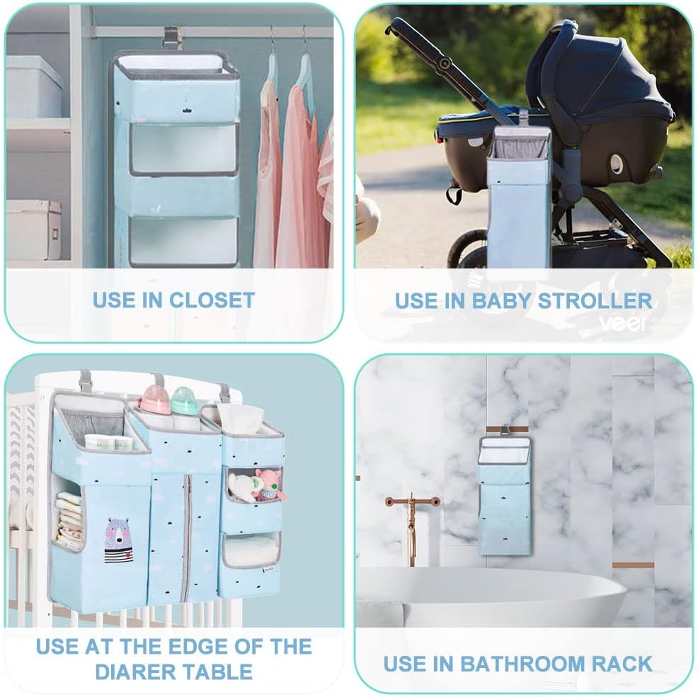 Hanging Diaper Caddy Organizer for Baby Crib - 3-in-1 Diaper Stacker for Changing Table Nursery Organization Storage Holder for Baby Essentials Attachment Portable Combining Clothing