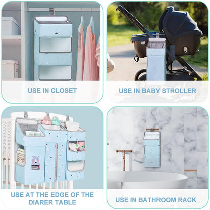 Hanging Diaper Caddy Organizer for Baby Crib - 3-in-1 Diaper Stacker for Changing Table Nursery Organization Storage Holder for Baby Essentials Attachment Portable Combining Clothing