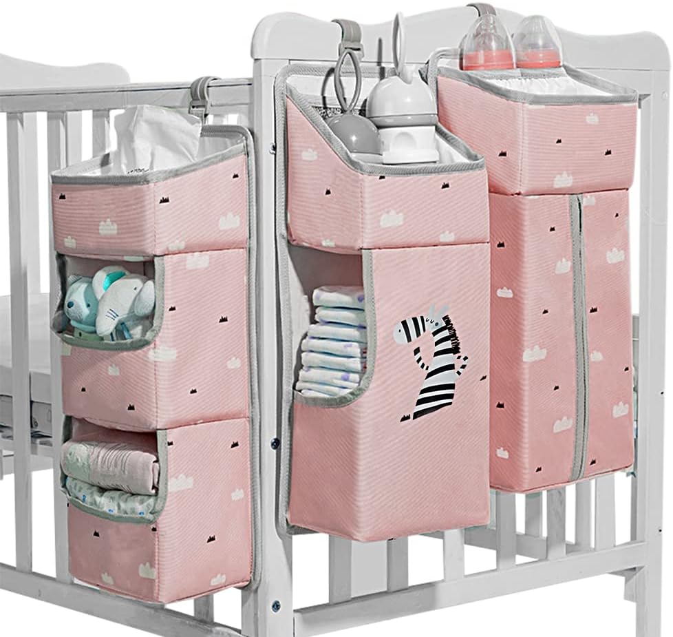 Hanging Diaper Caddy Organizer for Baby Crib - 3-in-1 Diaper Stacker for Changing Table Nursery Organization Storage Holder for Baby Essentials Attachment Portable Combining Clothing