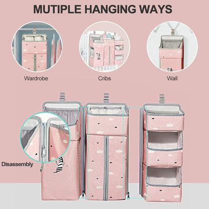 Hanging Diaper Caddy Organizer for Baby Crib - 3-in-1 Diaper Stacker for Changing Table Nursery Organization Storage Holder for Baby Essentials Attachment Portable Combining Clothing