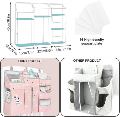 Hanging Diaper Caddy Organizer for Baby Crib - 3-in-1 Diaper Stacker for Changing Table Nursery Organization Storage Holder for Baby Essentials Attachment Portable Combining Clothing