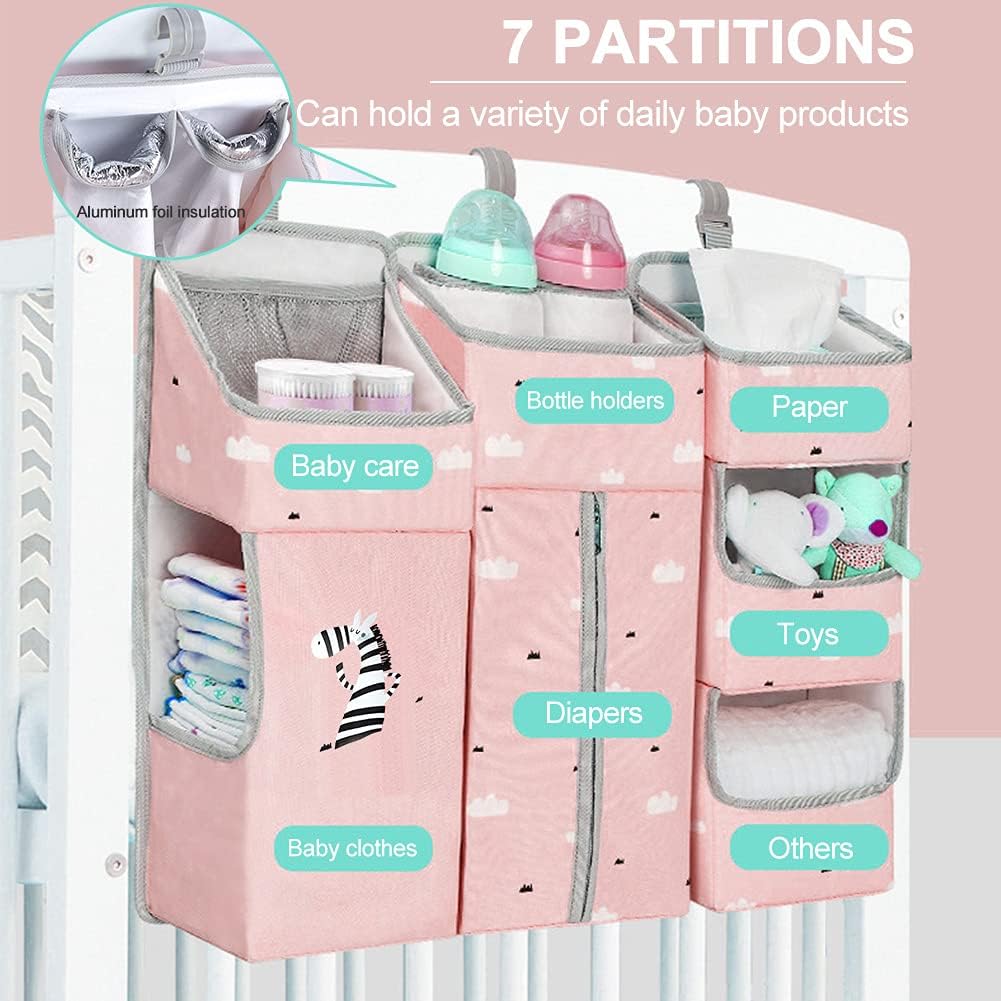 Hanging Diaper Caddy Organizer for Baby Crib - 3-in-1 Diaper Stacker for Changing Table Nursery Organization Storage Holder for Baby Essentials Attachment Portable Combining Clothing