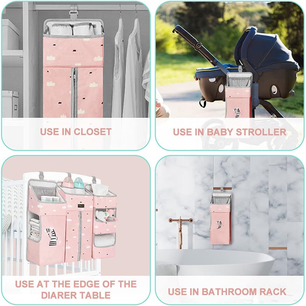 Hanging Diaper Caddy Organizer for Baby Crib - 3-in-1 Diaper Stacker for Changing Table Nursery Organization Storage Holder for Baby Essentials Attachment Portable Combining Clothing