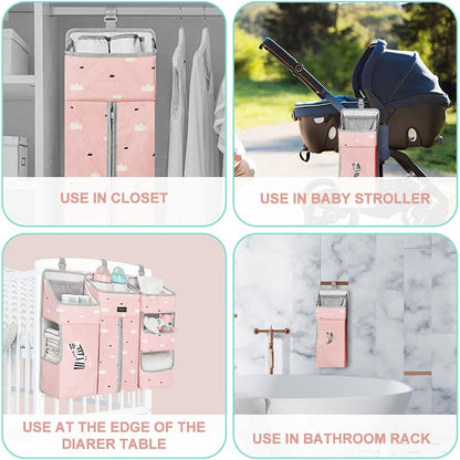 Hanging Diaper Caddy Organizer for Baby Crib - 3-in-1 Diaper Stacker for Changing Table Nursery Organization Storage Holder for Baby Essentials Attachment Portable Combining Clothing