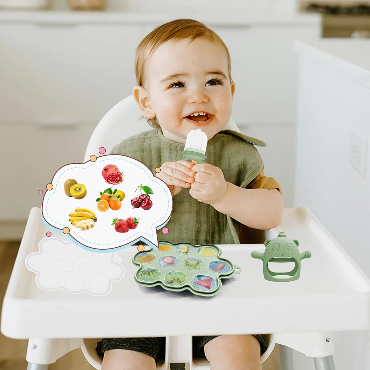 Silicone Baby Feeding Set, 14 Pcs Baby Led Weaning Supplies, Baby Spoons & Forks Suction Bowl Divided Plate Bib Cup, First Stage Solid Food Eating Utensils - 6+ Months (Beige)