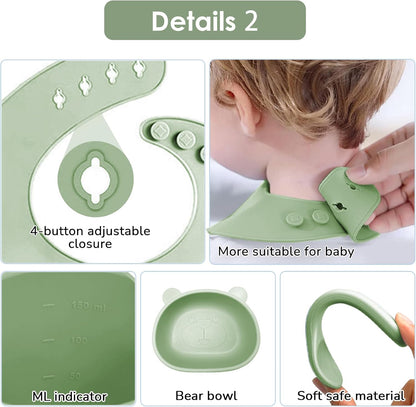 Silicone Baby Feeding Set, 14 Pcs Baby Led Weaning Supplies, Baby Spoons & Forks Suction Bowl Divided Plate Bib Cup, First Stage Solid Food Eating Utensils - 6+ Months (Beige)