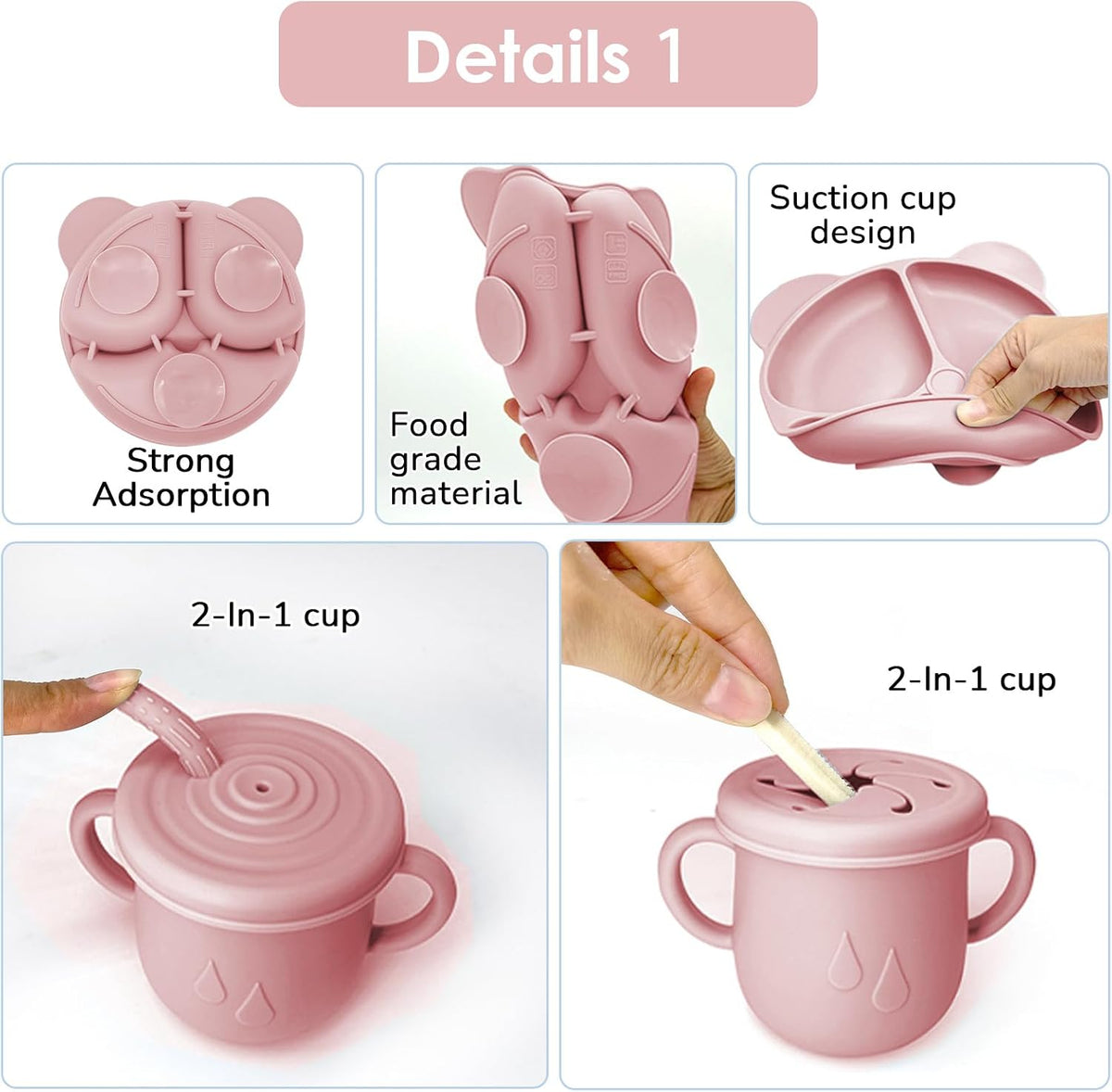Silicone Baby Feeding Set, 14 Pcs Baby Led Weaning Supplies, Baby Spoons & Forks Suction Bowl Divided Plate Bib Cup, First Stage Solid Food Eating Utensils - 6+ Months (Beige)