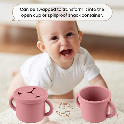 Snack Containers for Toddlers, Kids - 2 Pack Food Grade Silicone Snack Cups with Grip Handle (Blush/Mauve)