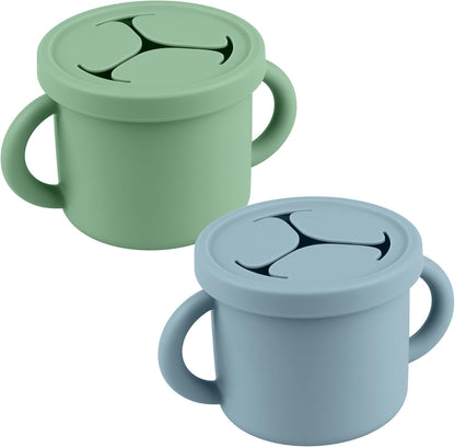Snack Containers for Toddlers, Kids - 2 Pack Food Grade Silicone Snack Cups with Grip Handle (Blush/Mauve)