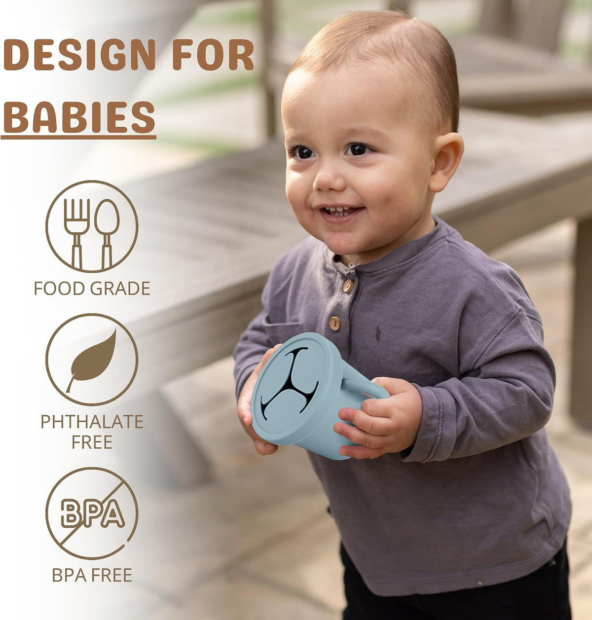 Snack Containers for Toddlers, Kids - 2 Pack Food Grade Silicone Snack Cups with Grip Handle (Blush/Mauve)