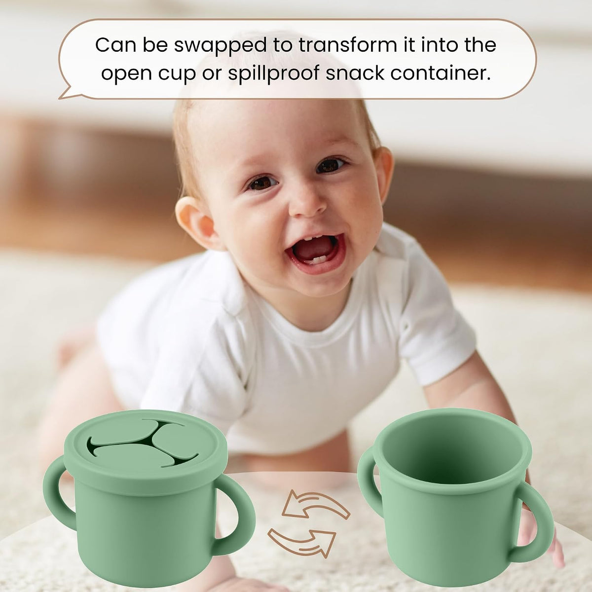 Snack Containers for Toddlers, Kids - 2 Pack Food Grade Silicone Snack Cups with Grip Handle (Blush/Mauve)