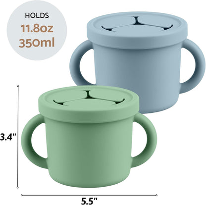 Snack Containers for Toddlers, Kids - 2 Pack Food Grade Silicone Snack Cups with Grip Handle (Blush/Mauve)