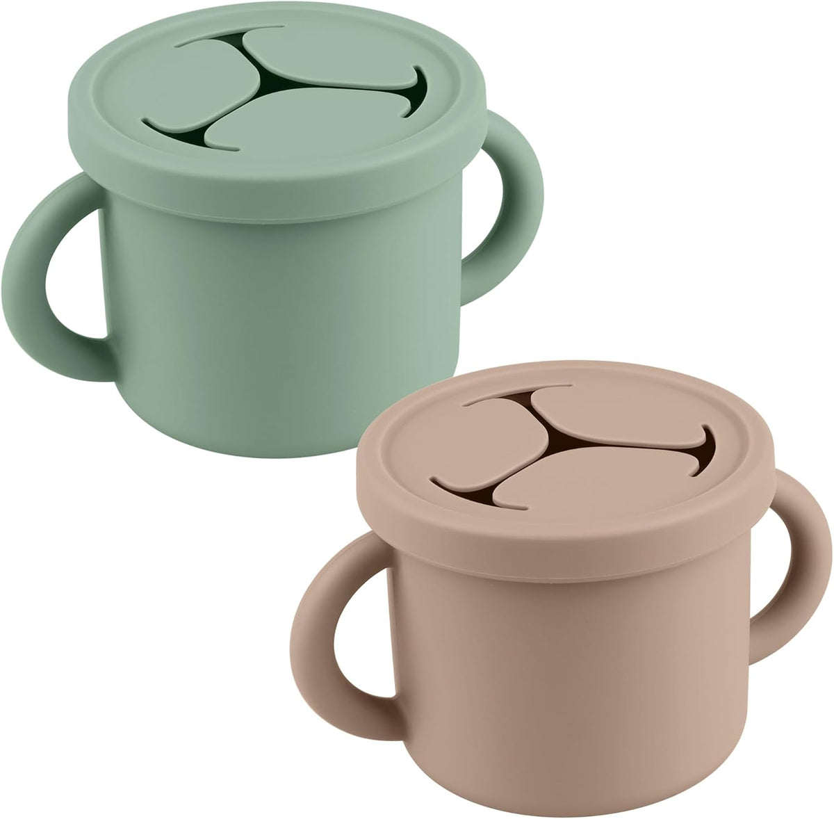 Snack Containers for Toddlers, Kids - 2 Pack Food Grade Silicone Snack Cups with Grip Handle (Blush/Mauve)