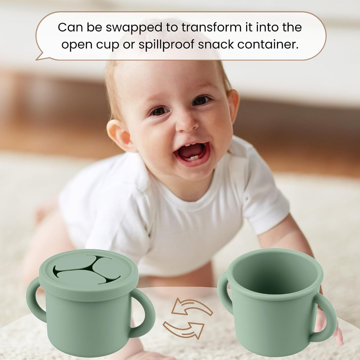 Snack Containers for Toddlers, Kids - 2 Pack Food Grade Silicone Snack Cups with Grip Handle (Blush/Mauve)