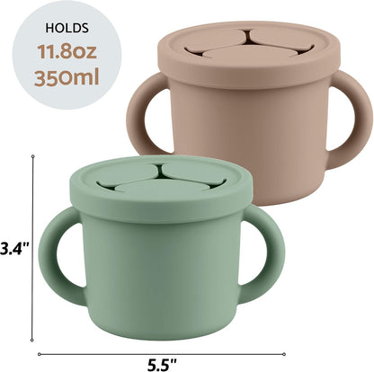 Snack Containers for Toddlers, Kids - 2 Pack Food Grade Silicone Snack Cups with Grip Handle (Blush/Mauve)