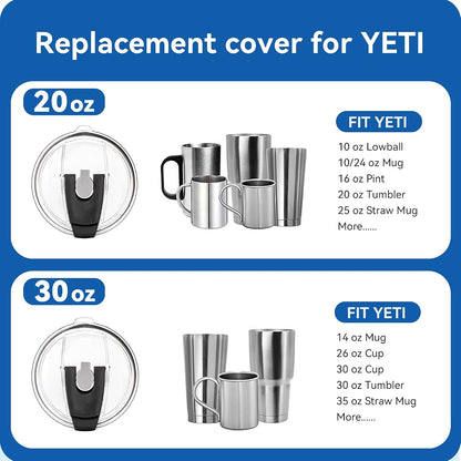 20oz Tumbler Lids, Replacement Lid for 20 oz Yeti Tumbler, Old Style RTIC | 2 Pack Spill-proof Cup Lids, Straw Friendly, BPA-Free, for Commute, Office and Camping (Black)