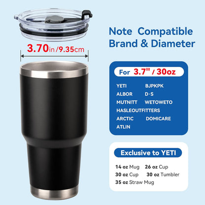 20oz Tumbler Lids, Replacement Lid for 20 oz Yeti Tumbler, Old Style RTIC | 2 Pack Spill-proof Cup Lids, Straw Friendly, BPA-Free, for Commute, Office and Camping (Black)