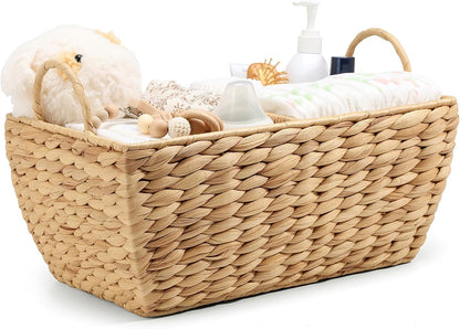 Baby Diaper Caddy Organizer, Handwoven Nursery Basket Changing Table Organizer Natural Water Hyacinth Storage Basket for Nursery Bathroom Kitchen Shelves Office Supplies Organization (Natural, XL)