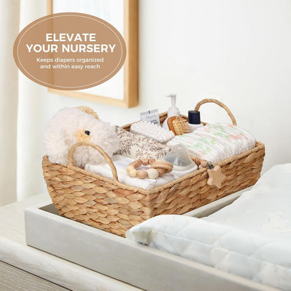 Baby Diaper Caddy Organizer, Handwoven Nursery Basket Changing Table Organizer Natural Water Hyacinth Storage Basket for Nursery Bathroom Kitchen Shelves Office Supplies Organization (Natural, XL)