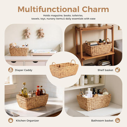 Baby Diaper Caddy Organizer, Handwoven Nursery Basket Changing Table Organizer Natural Water Hyacinth Storage Basket for Nursery Bathroom Kitchen Shelves Office Supplies Organization (Natural, XL)
