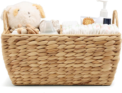 Baby Diaper Caddy Organizer, Handwoven Nursery Basket Changing Table Organizer Natural Water Hyacinth Storage Basket for Nursery Bathroom Kitchen Shelves Office Supplies Organization (Natural, XL)