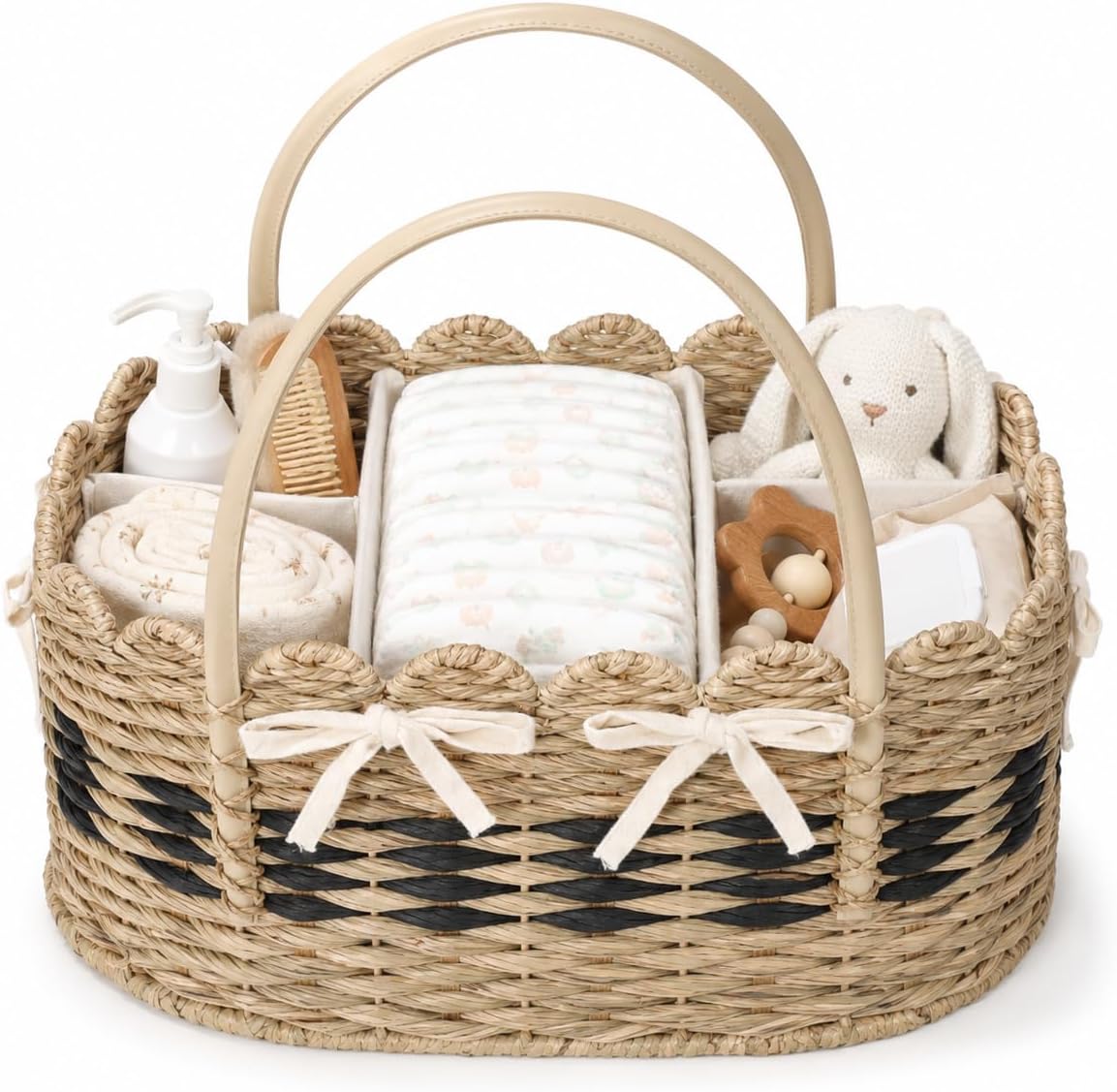 Baby Diaper Caddy Organizer, Handwoven Nursery Basket Changing Table Organizer Natural Water Hyacinth Storage Basket for Nursery Bathroom Kitchen Shelves Office Supplies Organization (Natural, XL)