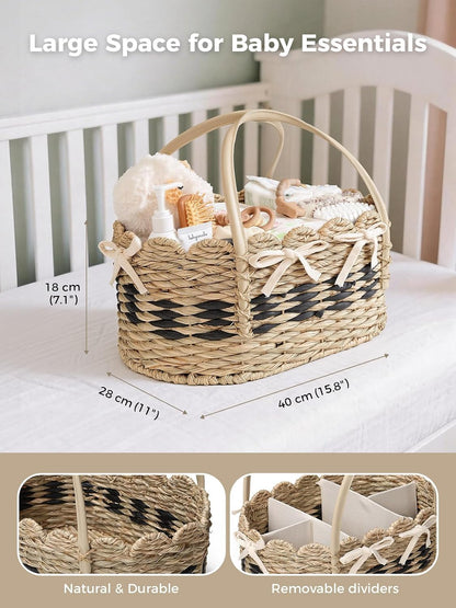 Baby Diaper Caddy Organizer, Handwoven Nursery Basket Changing Table Organizer Natural Water Hyacinth Storage Basket for Nursery Bathroom Kitchen Shelves Office Supplies Organization (Natural, XL)