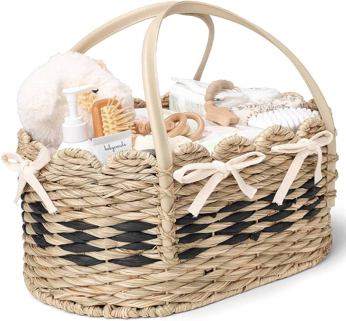Baby Diaper Caddy Organizer, Handwoven Nursery Basket Changing Table Organizer Natural Water Hyacinth Storage Basket for Nursery Bathroom Kitchen Shelves Office Supplies Organization (Natural, XL)