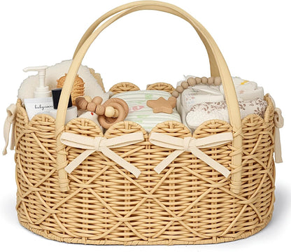 Baby Diaper Caddy Organizer, Handwoven Nursery Basket Changing Table Organizer Natural Water Hyacinth Storage Basket for Nursery Bathroom Kitchen Shelves Office Supplies Organization (Natural, XL)