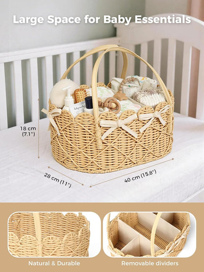 Baby Diaper Caddy Organizer, Handwoven Nursery Basket Changing Table Organizer Natural Water Hyacinth Storage Basket for Nursery Bathroom Kitchen Shelves Office Supplies Organization (Natural, XL)