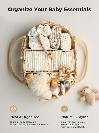 Baby Diaper Caddy Organizer, Handwoven Nursery Basket Changing Table Organizer Natural Water Hyacinth Storage Basket for Nursery Bathroom Kitchen Shelves Office Supplies Organization (Natural, XL)