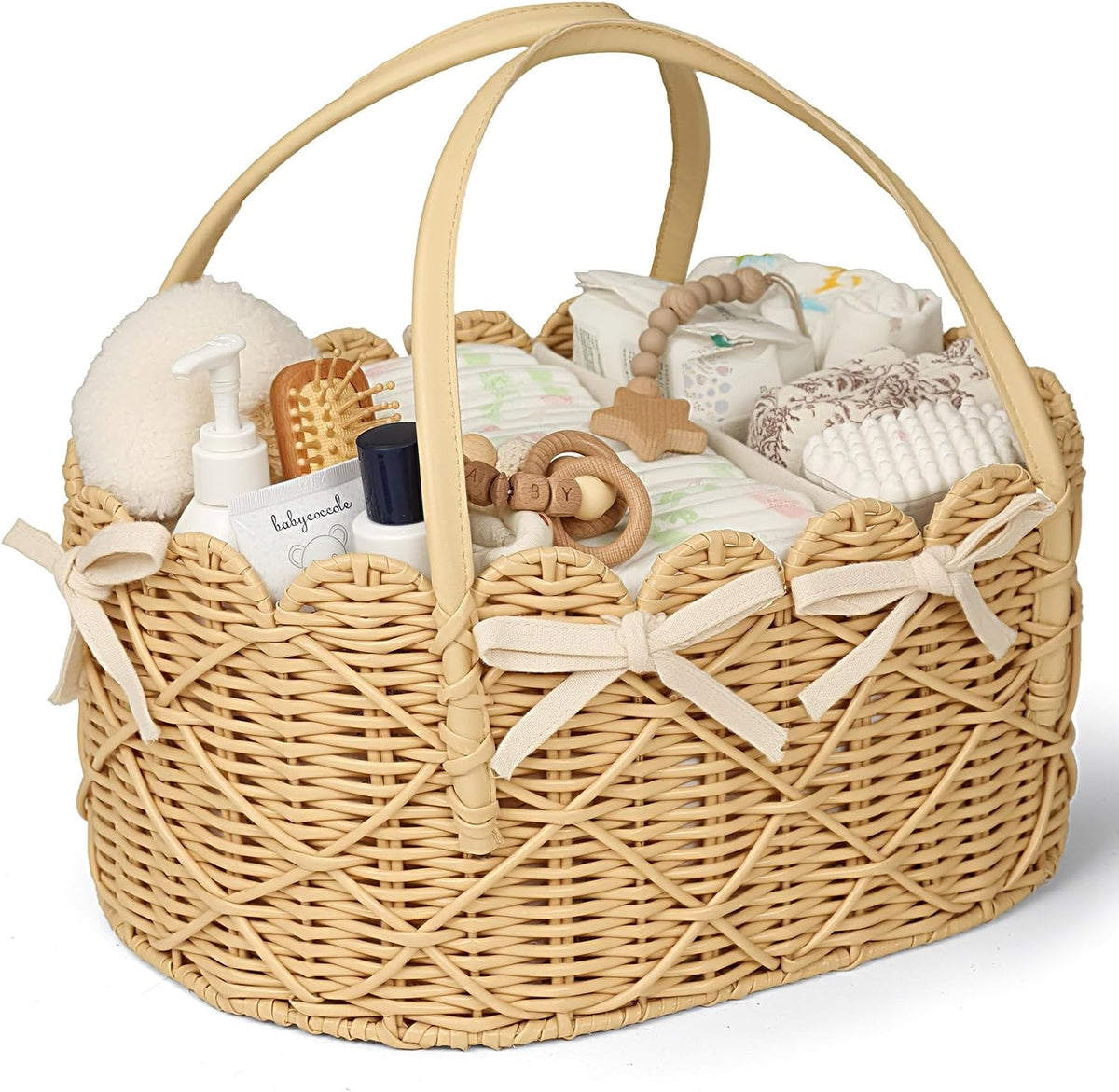 Baby Diaper Caddy Organizer, Handwoven Nursery Basket Changing Table Organizer Natural Water Hyacinth Storage Basket for Nursery Bathroom Kitchen Shelves Office Supplies Organization (Natural, XL)