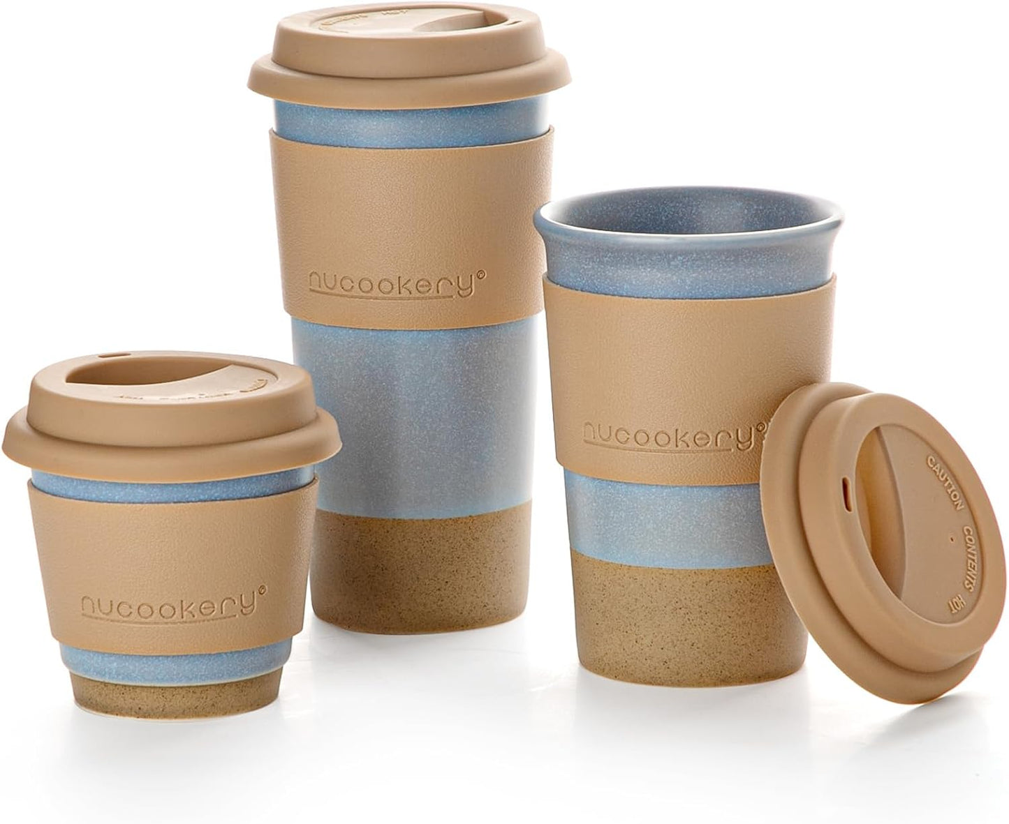 Travel Coffee Mug Set, Tumbler with Silicone Lid&Non-Slip Sleeve,To Go Mug | Ceramic,Microwave Safe Cappuccino, Tea, Latte, Iced-Coffee Cups, Blue