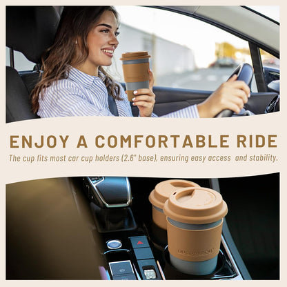 Travel Coffee Mug Set, Tumbler with Silicone Lid&Non-Slip Sleeve,To Go Mug | Ceramic,Microwave Safe Cappuccino, Tea, Latte, Iced-Coffee Cups, Blue