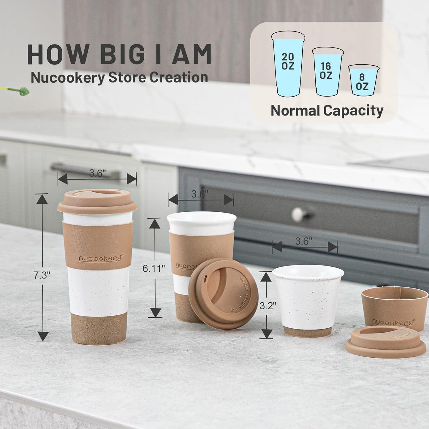 Travel Coffee Mug Set, Tumbler with Silicone Lid&Non-Slip Sleeve,To Go Mug | Ceramic,Microwave Safe Cappuccino, Tea, Latte, Iced-Coffee Cups, Blue