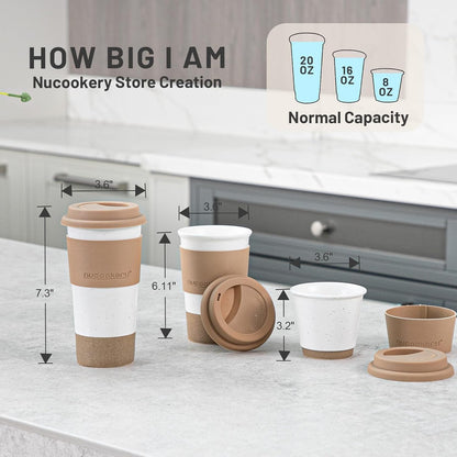 Travel Coffee Mug Set, Tumbler with Silicone Lid&Non-Slip Sleeve,To Go Mug | Ceramic,Microwave Safe Cappuccino, Tea, Latte, Iced-Coffee Cups, Blue