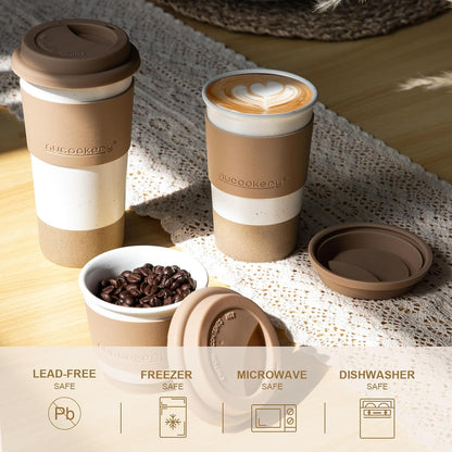 Travel Coffee Mug Set, Tumbler with Silicone Lid&Non-Slip Sleeve,To Go Mug | Ceramic,Microwave Safe Cappuccino, Tea, Latte, Iced-Coffee Cups, Blue