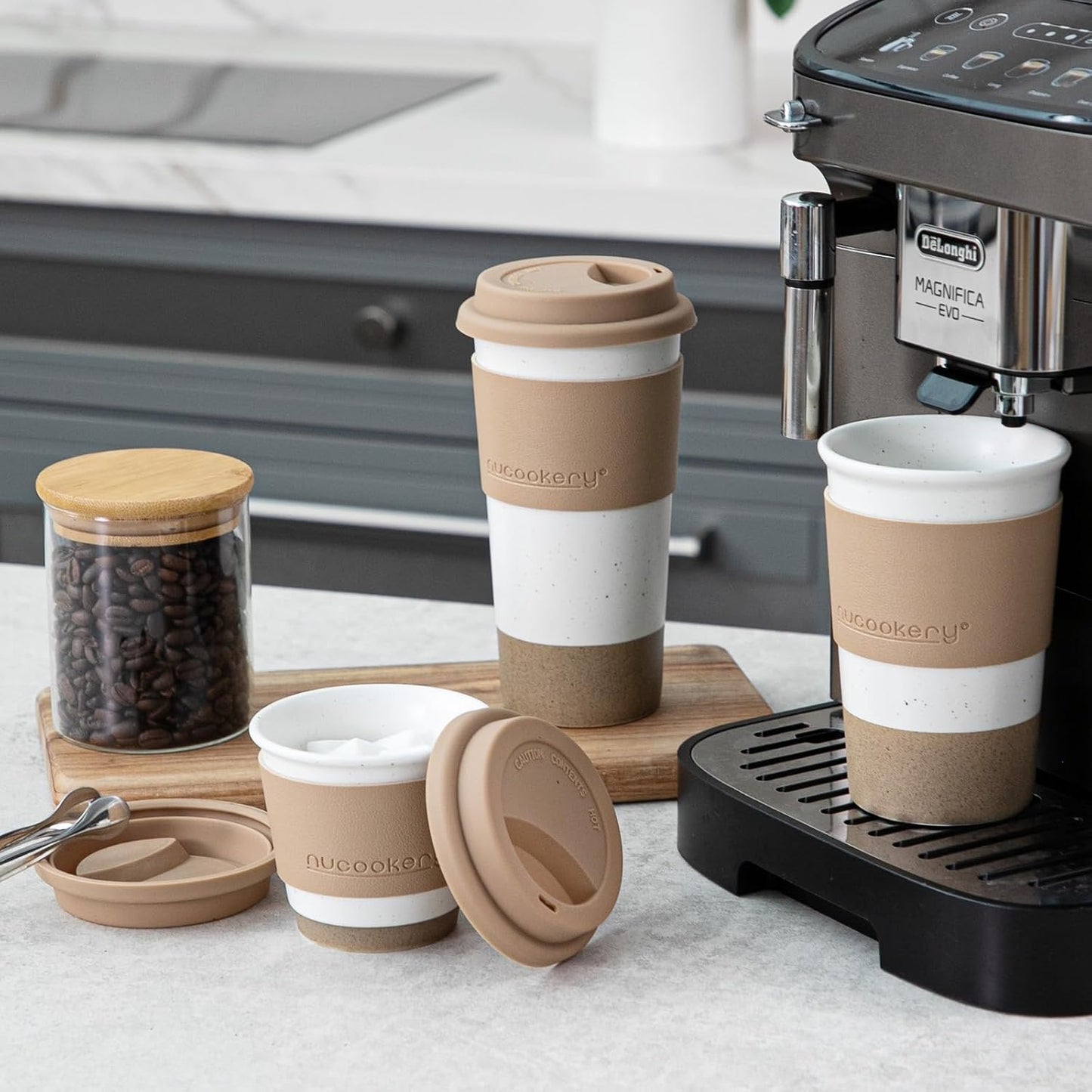 Travel Coffee Mug Set, Tumbler with Silicone Lid&Non-Slip Sleeve,To Go Mug | Ceramic,Microwave Safe Cappuccino, Tea, Latte, Iced-Coffee Cups, Blue