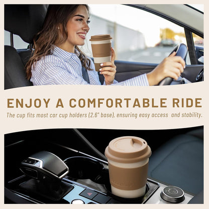 Travel Coffee Mug Set, Tumbler with Silicone Lid&Non-Slip Sleeve,To Go Mug | Ceramic,Microwave Safe Cappuccino, Tea, Latte, Iced-Coffee Cups, Blue