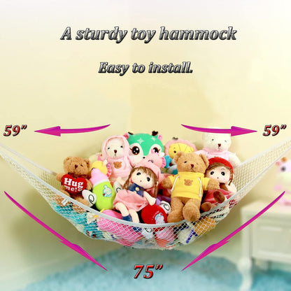 Stuffed Animal Hammock, Corner Storage Net for Toys, 75x59x59in Large